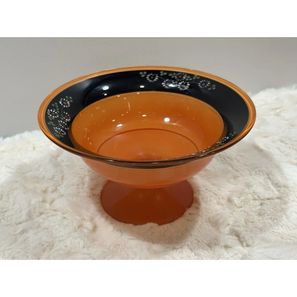 1920's Lancaster Glass Marguerite‎ Pedistal Bowl Hand Painted Daisy Design